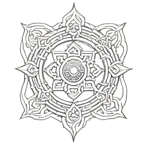 Iroh's Pai Sho Tile Surrounded By Xena's Chakram With Aragorn's Sword Across It