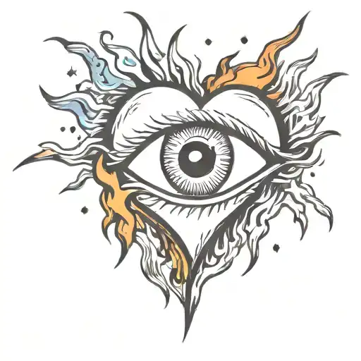 A Flaming Heart With An Eye Inside Containing A Broken Heart