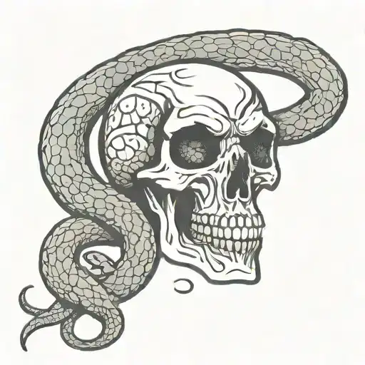 Snake With Swirl Eyes Wrapping Demonic Skull