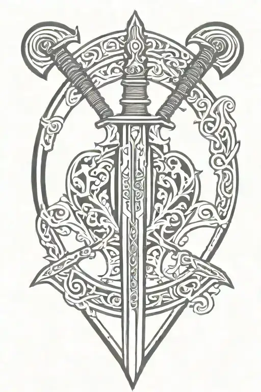 Slavic Theme Shield Spear Axe Sword