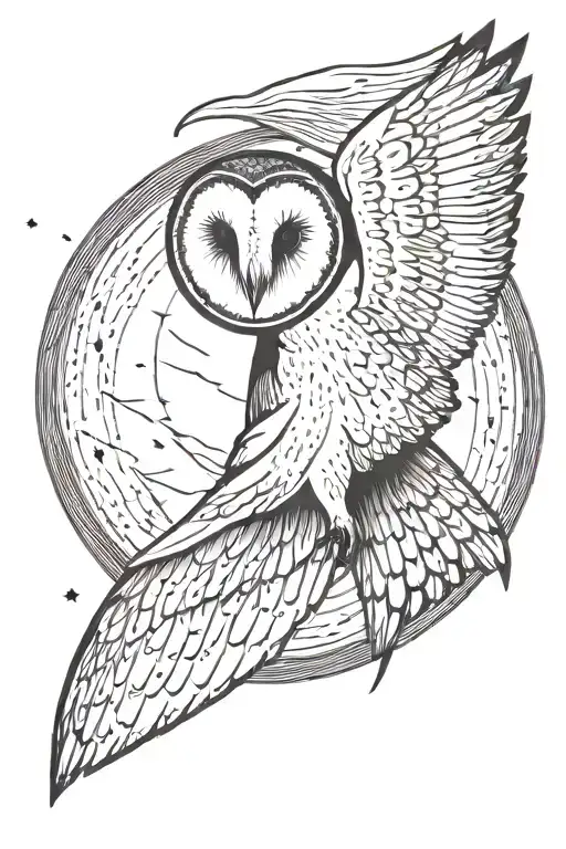 Barn Owl With Flying In Front Of A Lunar Eclipse With Wings Wide Spread
