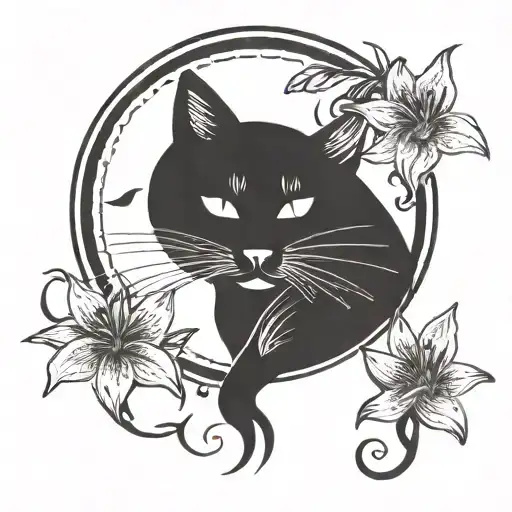 Black Cat Moon With Lillys Blossoming