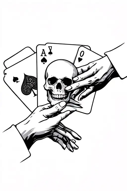 A Skull Hand Holding A Ace Card While And A Real Hand Reaching For The Ace Card From The Top