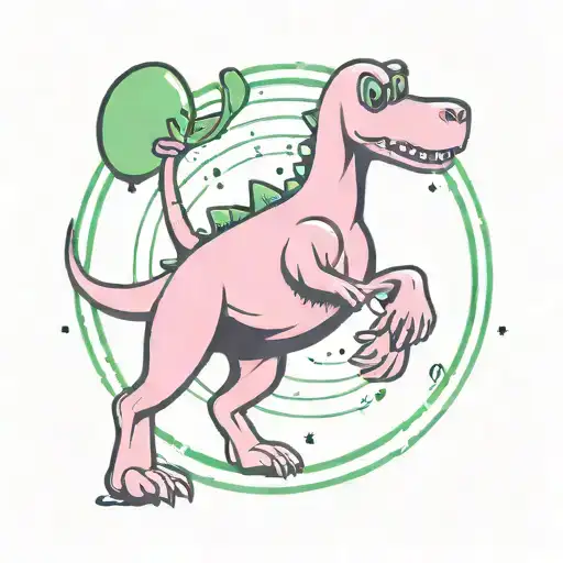 Pink Balloon Dog With A Green Dino And A Halo