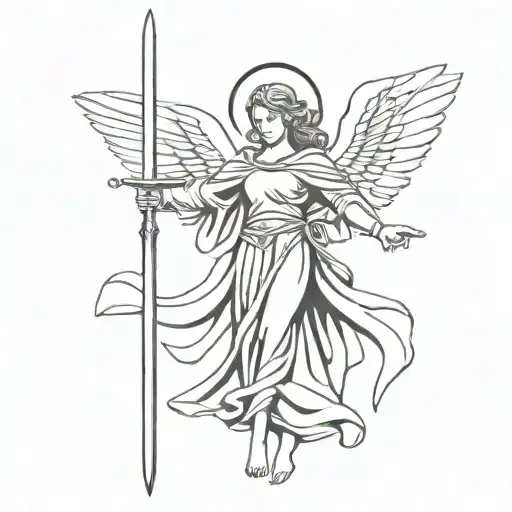 Beautiful Angel Warrior Wielding A Sword
