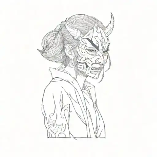 A Japanese Girl With A Demon Mask On Her Face