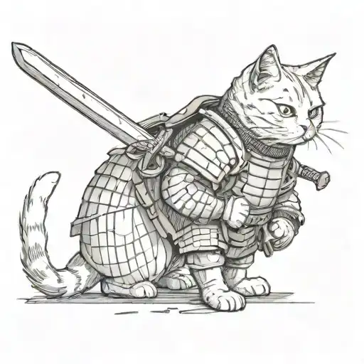 A Cat In Samurai Armor With A Sword Going