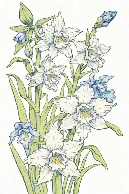 Mom And Blue Larkspur And Narcissus Flower