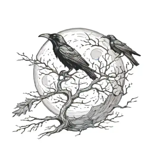 Ravens Circling Moon And Preying On A Lone Wolf Standing