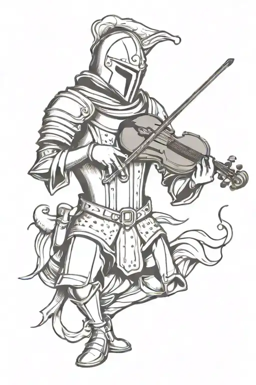 Medieval Knight With A Fish Head Holding A Violin And A Radish
