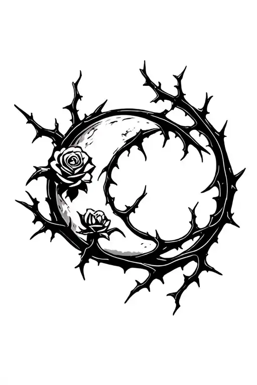 Rose Thorns Wraping Around A Moon