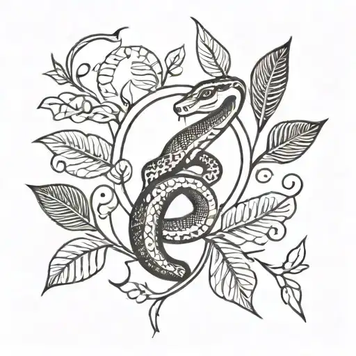 Laurel Leaves With A Snake And A Sun