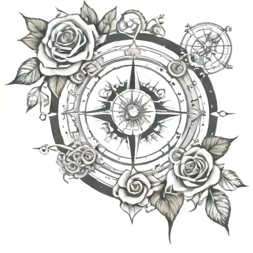 Rose Compass And Eye Scene Tattoo Design Tattoo