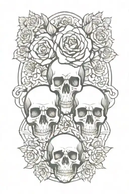 Skulls Intertwined With Roses And Flowers