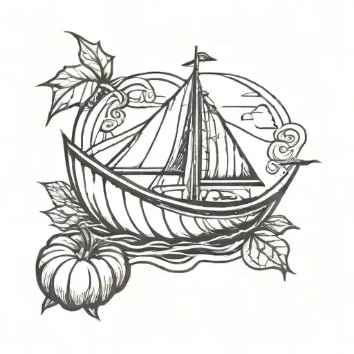 Sailor Jerry Style Tattoo Featuring Pumpkin Shaped Sailboat