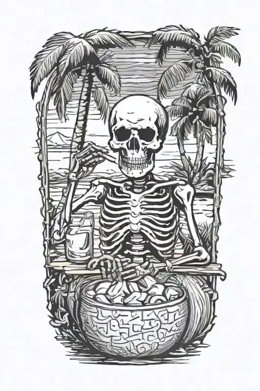 Skeleton Chills And Drinking Coconut Water
