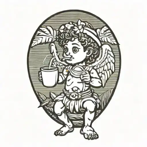 Happy Cupid Drinking Coconut Water