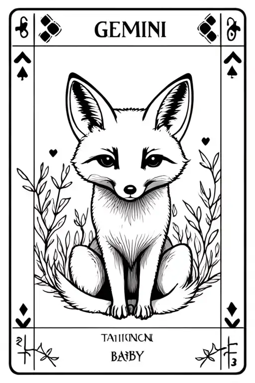 Tarot Card With Gemini Baby Foxes