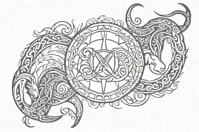 Sagattarius Capricorn Pisces Tribal Design
