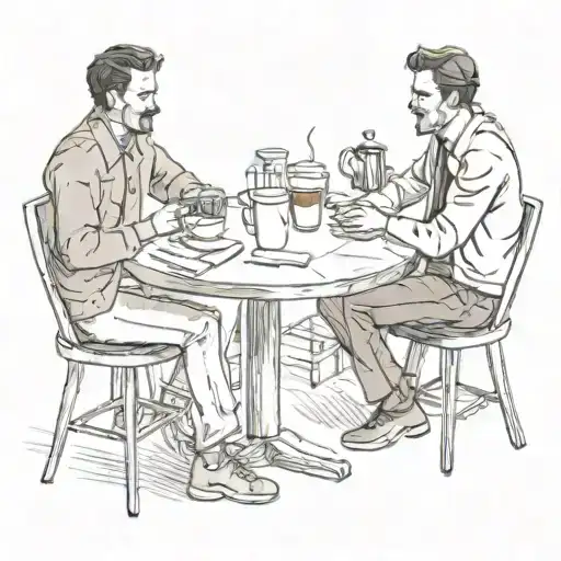 Two Guys Sitting In A Coffee House At One Table