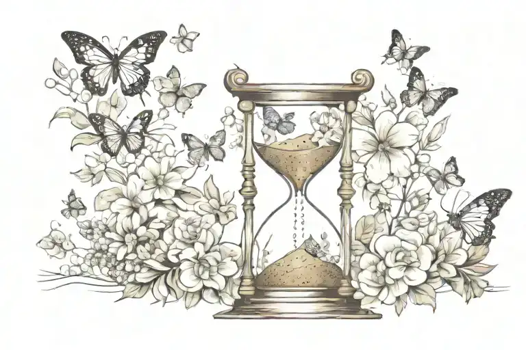 Hourglass With Flowers And Butterflies