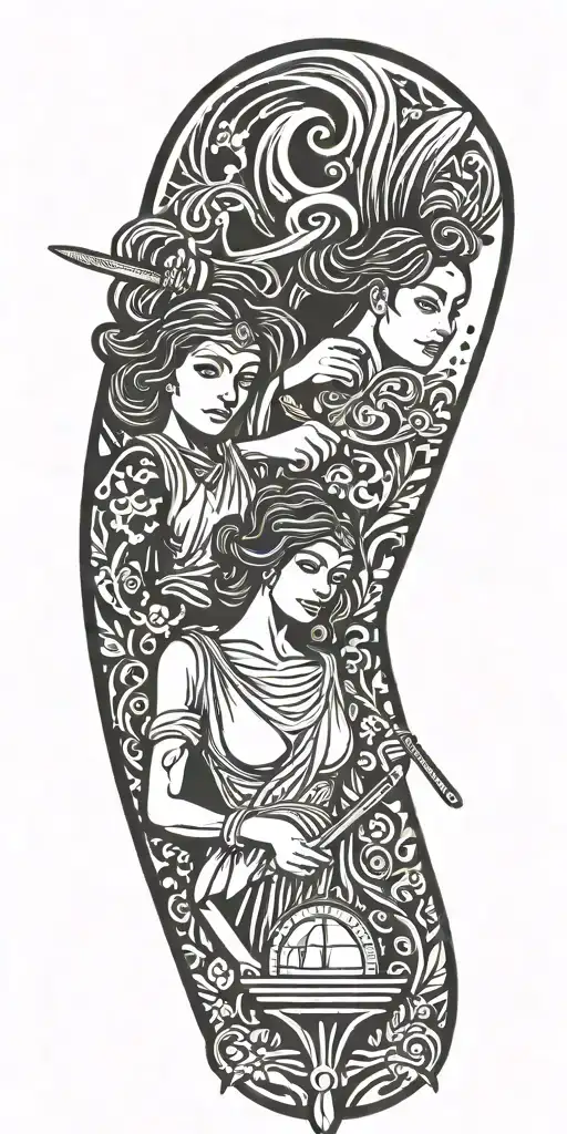 Libra And Young Woman With Young Girl Who Takes Knife Behind And Smile
