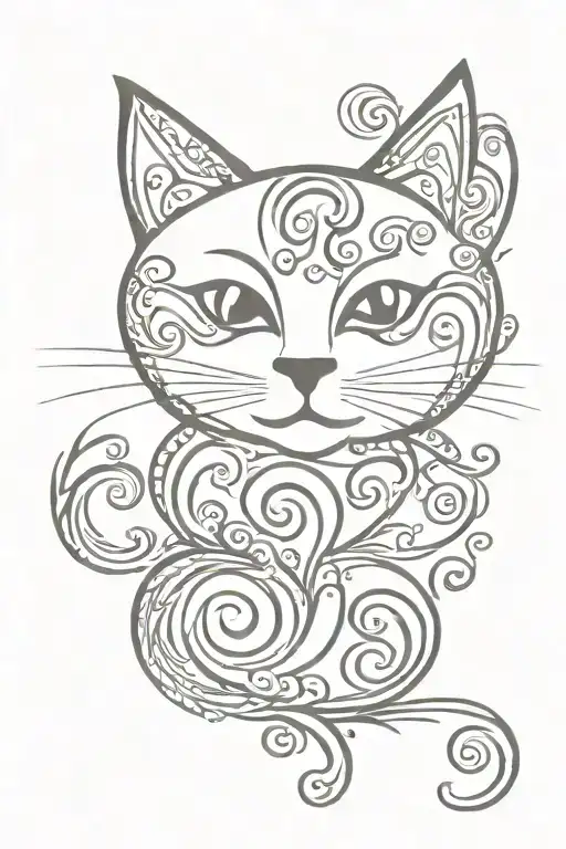 Simple Cat Swirly Design Combining Elements