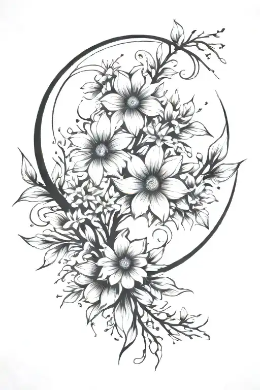 Moon And Flowers Intertwined