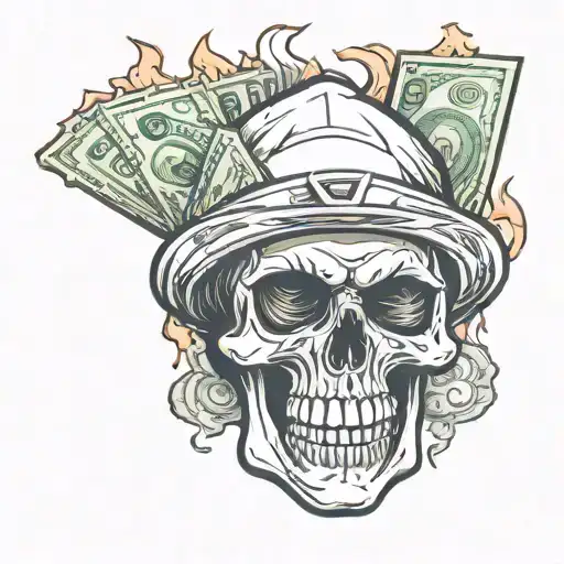 Flaming Moneybag Skull