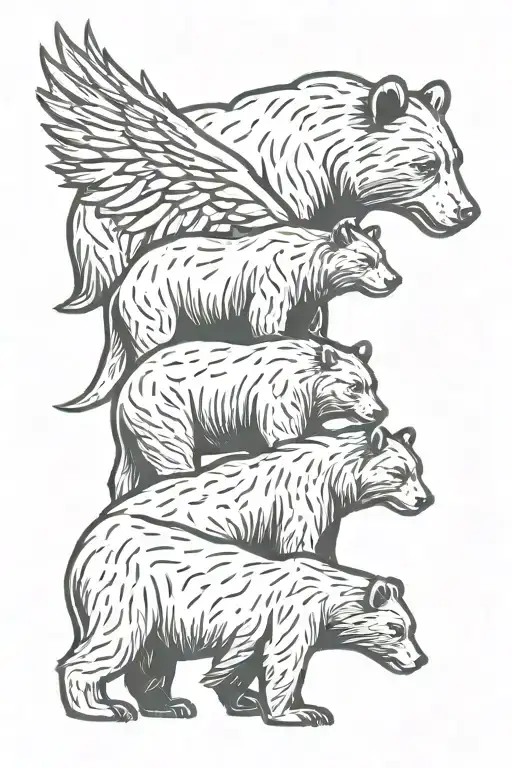 Mama Bear With 6 Cubs And One Of The Cubs Having Wings