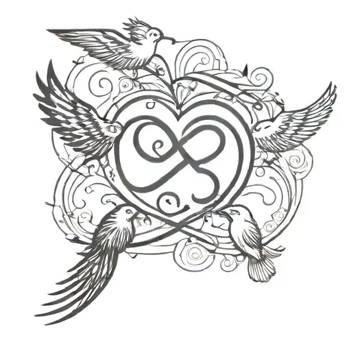 Infinity Symbol With Heart And 2 Birds Flying