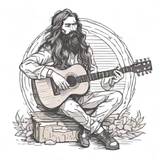 Long Hair Long Beard Spanish Guy Holding Guitar