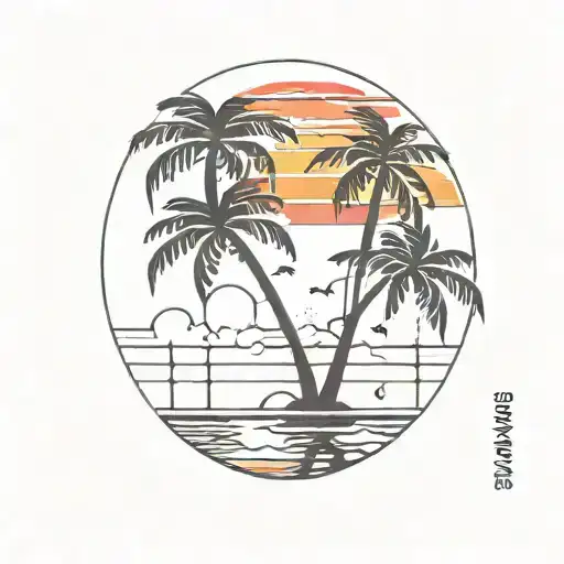 Palm Trees Colors Sunset Over Lake