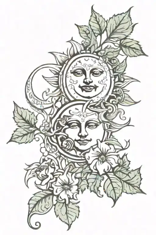 Sun And Moon Merging Together With Posin Ivy Vine