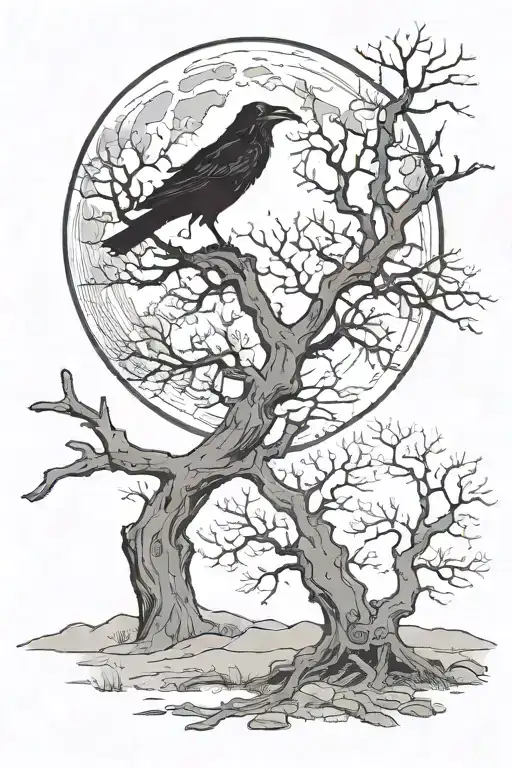 Raven Stealing The Moon Overtop Of A Dead Tree Ans Graveyard