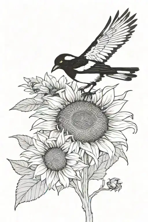 Magpie Stealing A Blood Covered Sunflower With Chloe Written On Its Wing