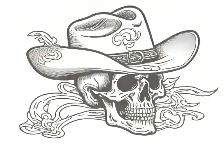 Cowboy Skull With Cowboy Hat With Marty Robbins Album Cover