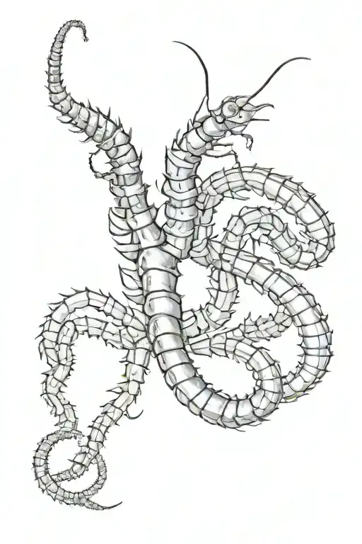 Half-man Half-scolopendra In Black And White Flower