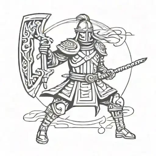 2D Slavic Warrior Make A Strike With A Hammer