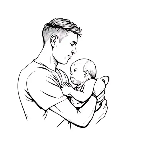 A Man With A Baby And A Dog