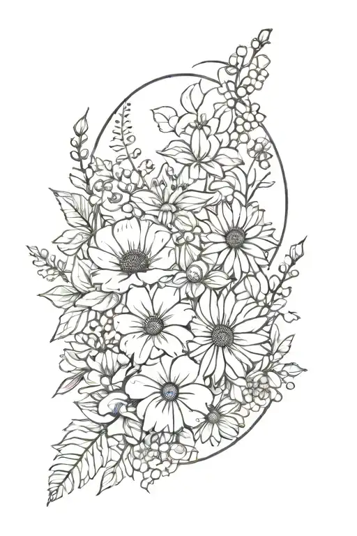 A Sleeve Tattoo Featuring A Garden Of Flowers Representing Different Aspects Of Motherhood