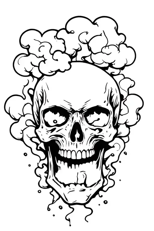 Scary Skull With Smoke And Clouds