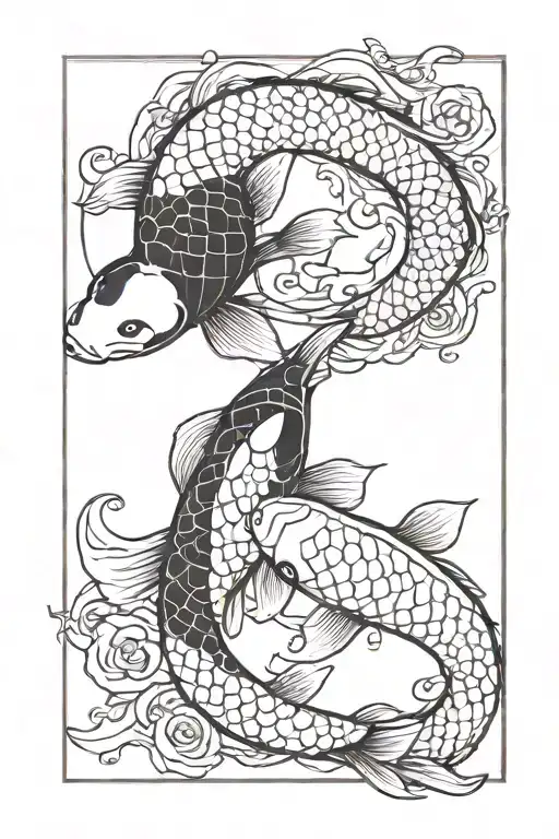 Black And White Koi Fish Facing Each Other With Crescent Moon Symbol In Between