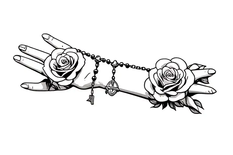 Rosary Wrapped Around Wrist With Roses