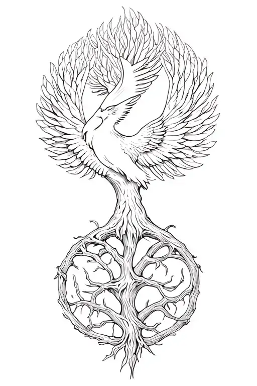 Tree Of Life Intertwined With Rising Phoenix Rising