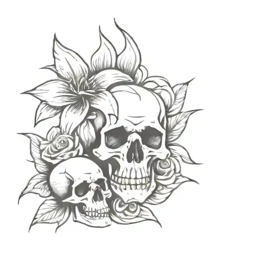 Skull And Roses And Lillies Roses Sunflower