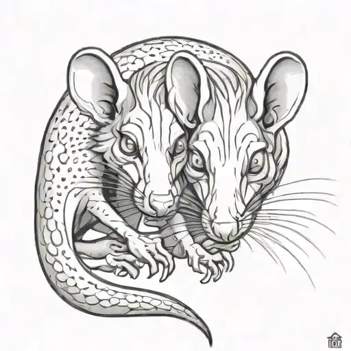 Illustrative Black And Grey Tattoo Design Of A Sinister Rat With Evil Eyes And Two Heads