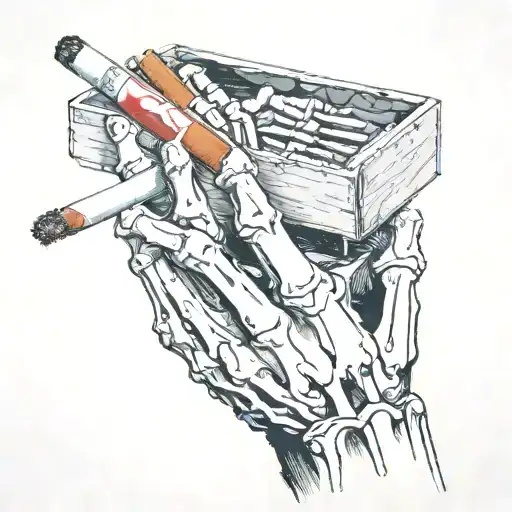 Skeleton Hand Holding A Cigarette And Box Of Marlboro