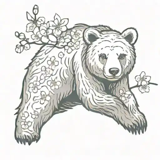 Bear And Cherry Blossoms