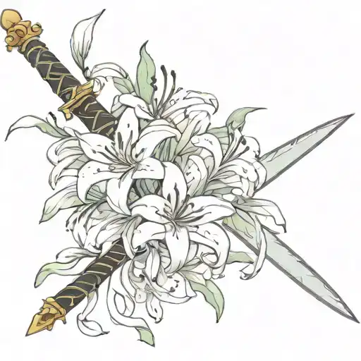 Lily Flowers Wrapped Around A Fancy Sword